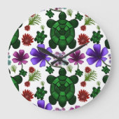 Turtle floral pattern  ラージ壁時計 (正面)