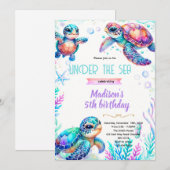 Turtle girl party theme invitation 招待状 (正面/裏面)