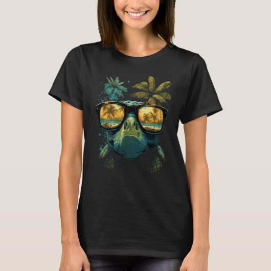 Turtle Hawaiian Sea Turtles Hawaii Beach Palm Tree Tシャツ (正面)