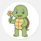 Turtle holding a flower ラウンドシール (正面)