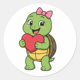Turtle holding a heart ラウンドシール