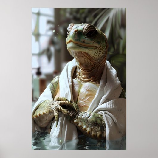 Turtle in Bathrobe Art Print, Humorous Animal ポスター (正面)