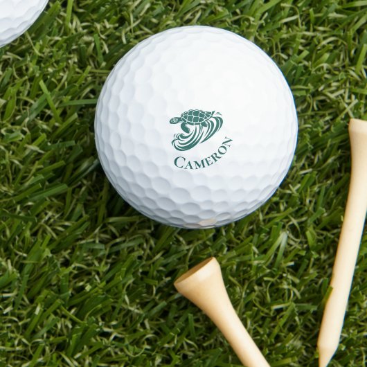 Turtle in Beach Waves Monogram Name ゴルフボール