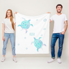 Turtle Kids Under The Sea Watercolor Pastel フリースブランケット