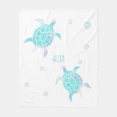 Turtle Kids Under The Sea Watercolor Pastel フリースブランケット (正面)