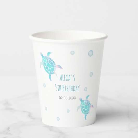 Turtle Kids Under The Sea Watercolor Pastel Party 紙コップ (正面)