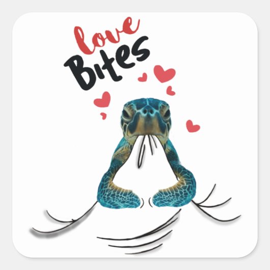 Turtle Love Bites TシャツValentines Gives Tシャツ スクエアシール (正面)