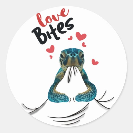 Turtle Love Bites TシャツValentines Gives Tシャツ ラウンドシール (正面)