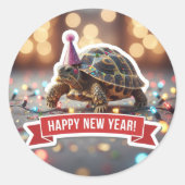 Turtle New Year Confetti Sticker ラウンドシール (正面)