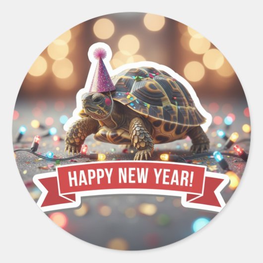 Turtle New Year Confetti Sticker ラウンドシール (正面)