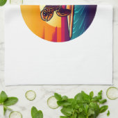 Turtle on Surfboard Sunset キッチンタオル (折り畳み)