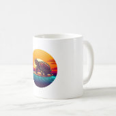 Turtle on Surfboard Sunset コーヒーマグカップ (正面右)