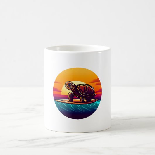Turtle on Surfboard Sunset コーヒーマグカップ (中央)