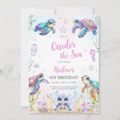 Turtle Oneder The Sea 1st Birthday Invitation 招待状 (正面)