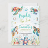 Turtle Oneder The Sea 1st Birthday Invitation 招待状 (正面)