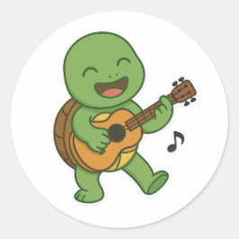 Turtle playing a guitar  ラウンドシール