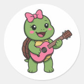 Turtle playing on a guitar ラウンドシール (正面)