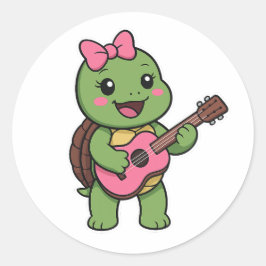 Turtle playing on a guitar ラウンドシール