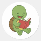 Turtle reading book ラウンドシール (正面)