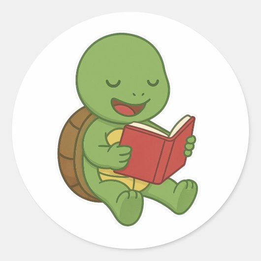 Turtle reading book ラウンドシール (正面)