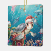 Turtle Santa Hat Under the Sea Christmas Party  セラミックオーナメント (左)