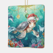 Turtle Santa Hat Under the Sea Christmas Party セラミックオーナメント (左)