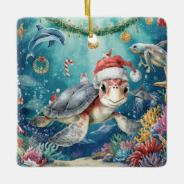 Turtle Santa Hat Under the Sea Christmas Party  セラミックオーナメント