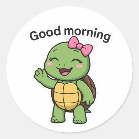 Turtle saying Good Morning ラウンドシール (正面)