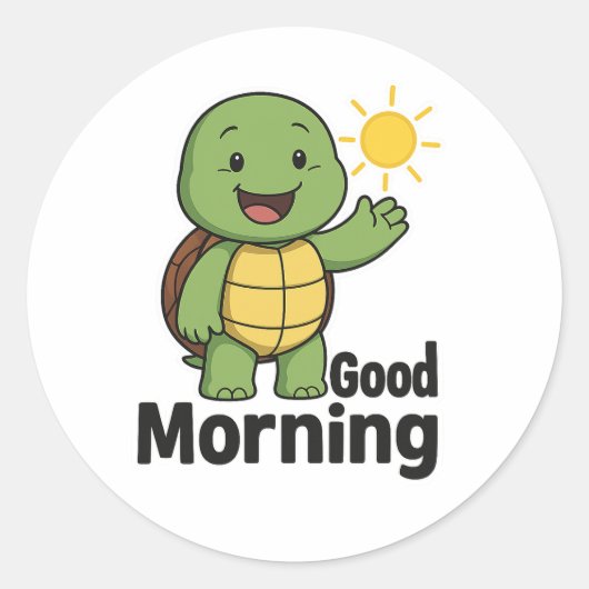 Turtle saying Good Morning ラウンドシール (正面)