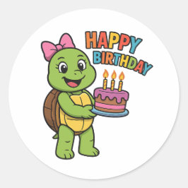 Turtle saying Happy Birthday ラウンドシール