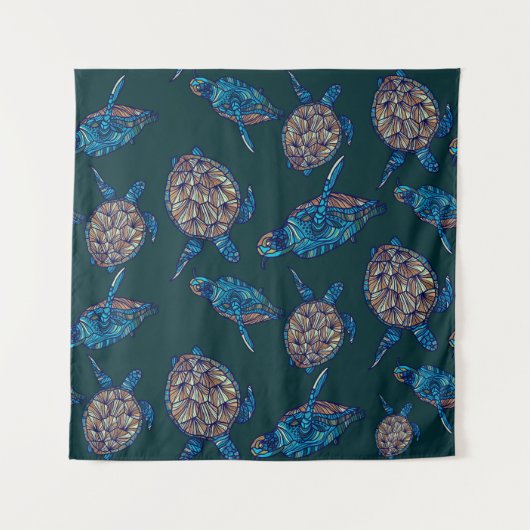 Turtle seamless pattern on dark background. illust タペストリー (正面)