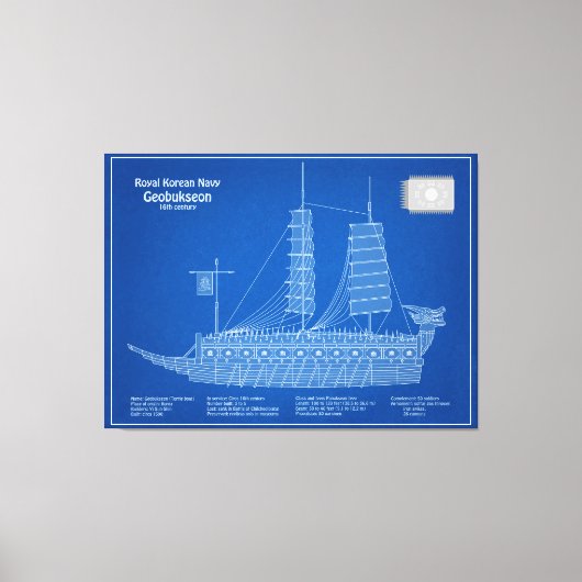 Turtle Ship Geobukseon – 船舶設計図ABD キャンバスプリント (正面)