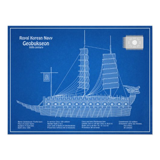 Turtle Ship Geobukseon – 船舶設計図ABD フォトプリント (正面)
