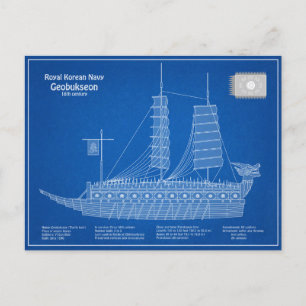 Turtle Ship Geobukseon – 船舶設計図ABD ポストカード