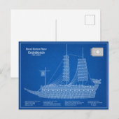 Turtle Ship Geobukseon – 船舶設計図ABD ポストカード (正面/裏面)