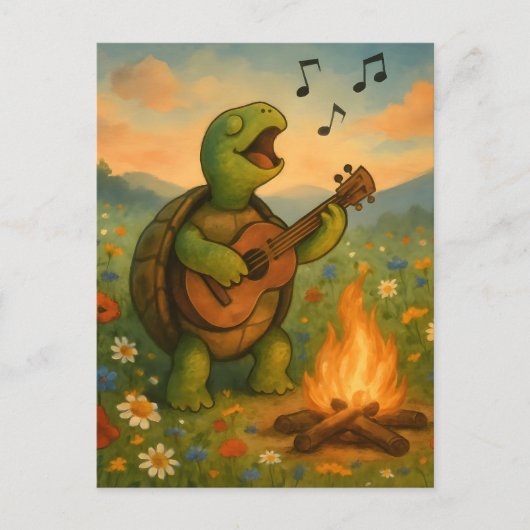 Turtle Singing at a Campfire ポストカード (正面)
