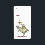 Turtle & Snail Christmas Present Labelsラベル ラベル<br><div class="desc">クリスマスのラベルとクリスマスラベルから彼の亀の友人の背中に乗って漫画のカタツムリを背景にクリスマスツリー。</div>