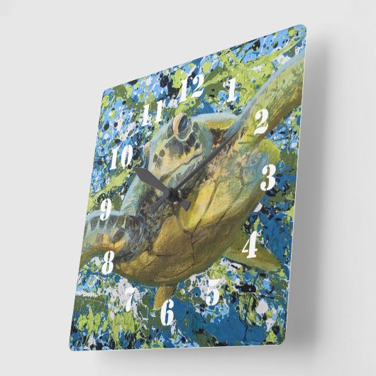 Turtle Splatter Art スクエア壁時計 (傾斜)