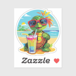 Turtle Sticker on the Beach with Sunglasses シール
