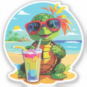 Turtle Sticker on the Beach with Sunglasses シール (正面)