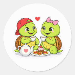Turtle tea time with love ラウンドシール