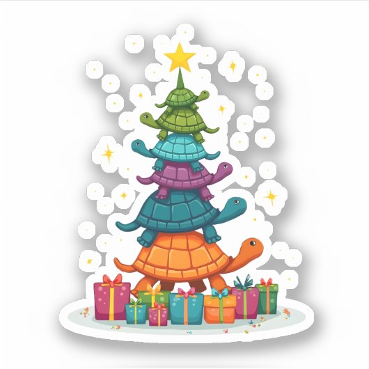 Turtle Tree Christmas Tree Adorable Turtle Christm シール (正面)