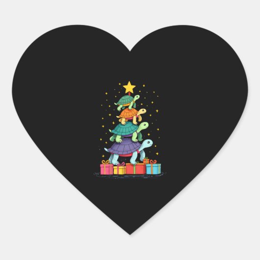 Turtle Tree Christmas Tree Adorable Turtle Christm ハートシール (正面)