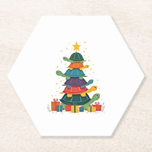 Turtle Tree Christmas Tree Adorable Turtle Christm ペーパーコースター (正面)