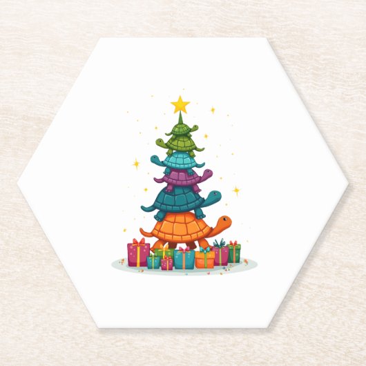 Turtle Tree Christmas Tree Adorable Turtle Christm ペーパーコースター (正面)