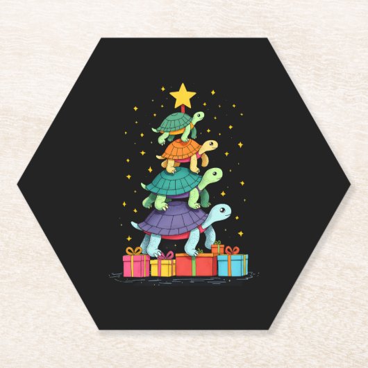 Turtle Tree Christmas Tree Adorable Turtle Christm ペーパーコースター (正面)