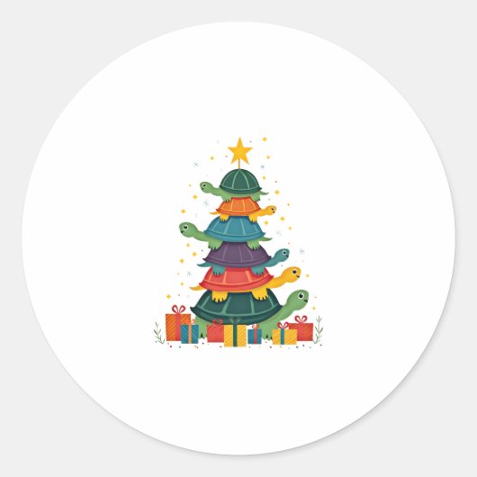 Turtle Tree Christmas Tree Adorable Turtle Christm ラウンドシール (正面)