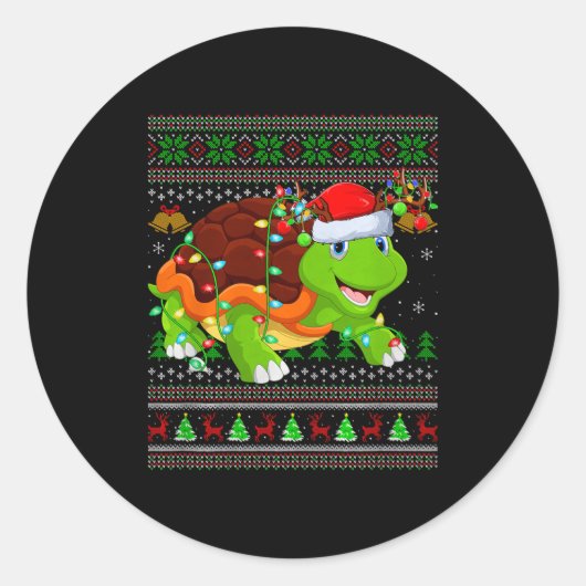 Turtle Ugly Christmas Sweaters Holiday Santa Cute ラウンドシール (正面)