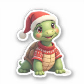 Turtle Ugly Sweater Santa Hat Christmas T-Shirt (1 シール (正面)