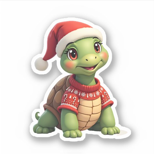Turtle Ugly Sweater Santa Hat Christmas T-Shirt (1 シール (正面)